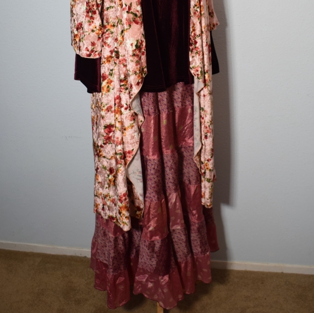 Patchwork Tiered Silk-Effect Maxi Skirt From Para… - image 3